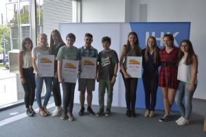 Strahlende CLGler beim zweiten Businessplanwettbewerb für Schüler der IHK Ulm